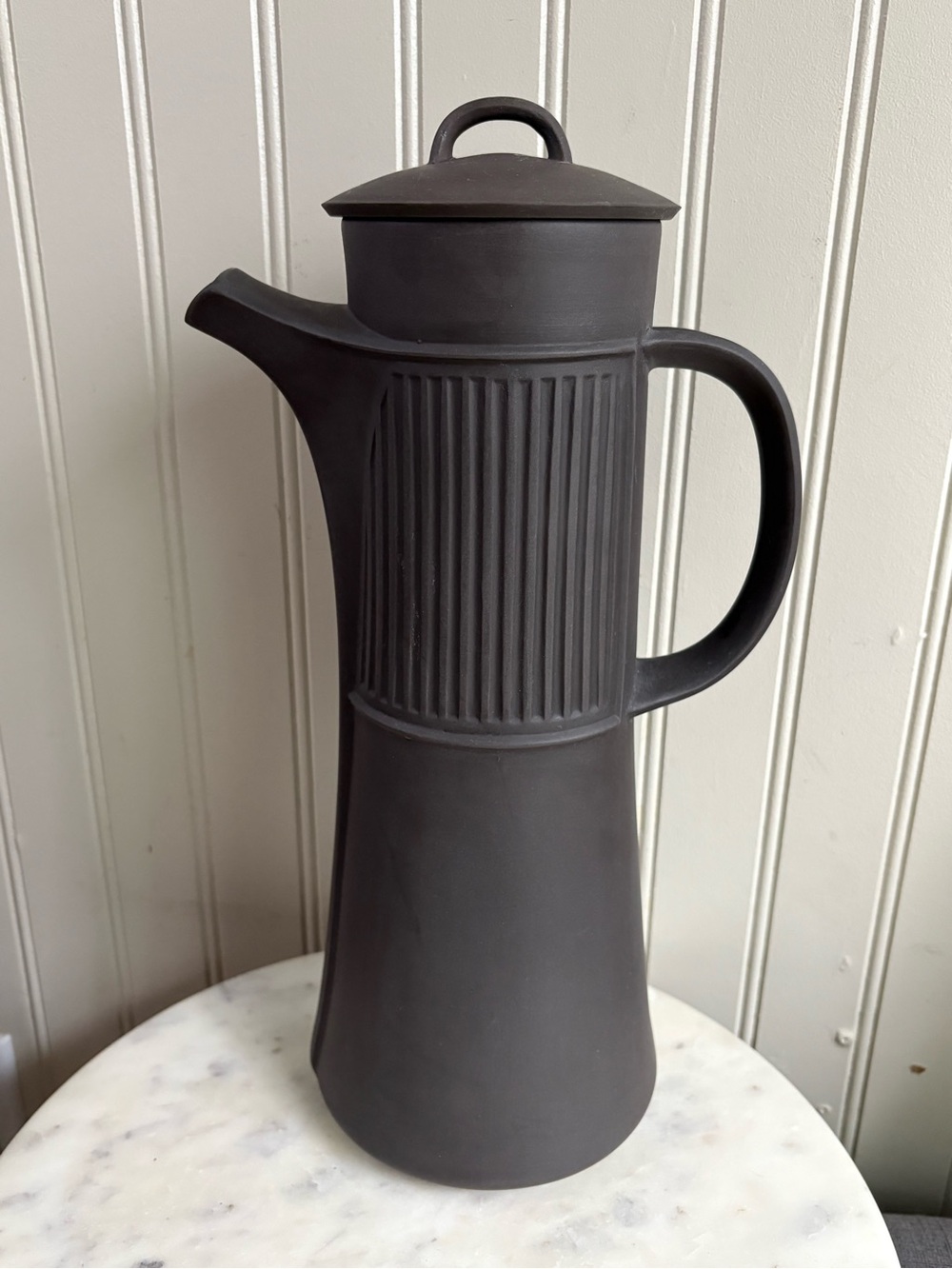 Vintage Dansk Fluted Flamestone Coffee Pot Charcoal Brown Mid-Century Modern VTG